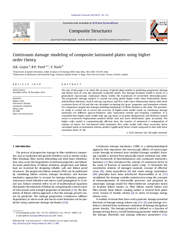 (PDF) Continuum damage modeling of composite laminated plates using ...