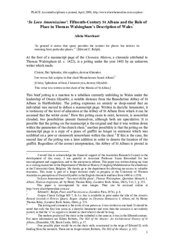 “In Loco Amoenissimo”: Fifteenth Century St Albans and the role of Place in Thomas Walsingham’s Description of Wales