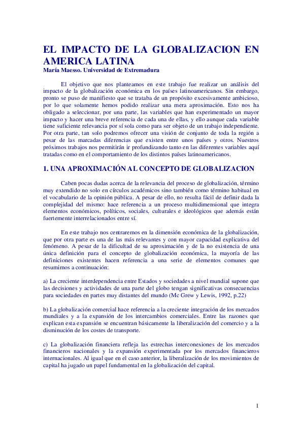 (PDF) 1 EL IMPACTO DE LA GLOBALIZACION EN AMERICA LATINA