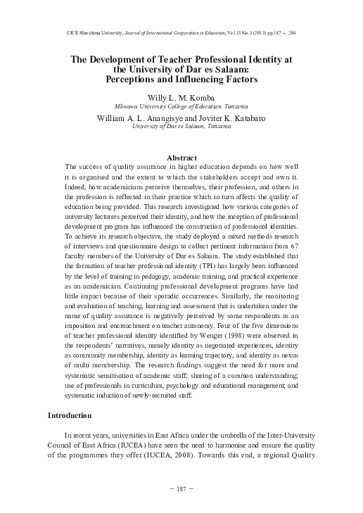 (PDF) The Development of Teacher Professional Identity at the ...