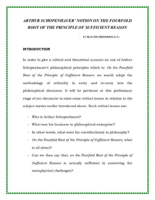 Arthur schopenhauer notion on the fourfold root of the principle of