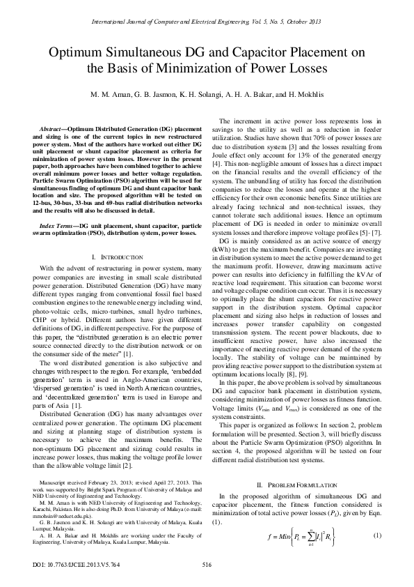 (PDF) Optimum Simultaneous DG and Capacitor Placement on the Basis of ...