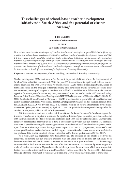 (PDF) The challenges of school-based teacher development initiatives in ...