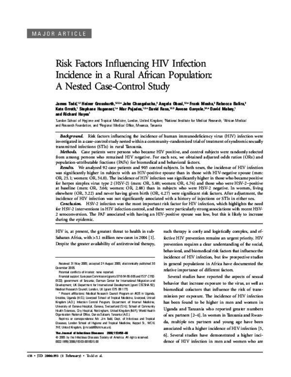 (PDF) Risk Factors Influencing HIV Infection Incidence in a Rural ...