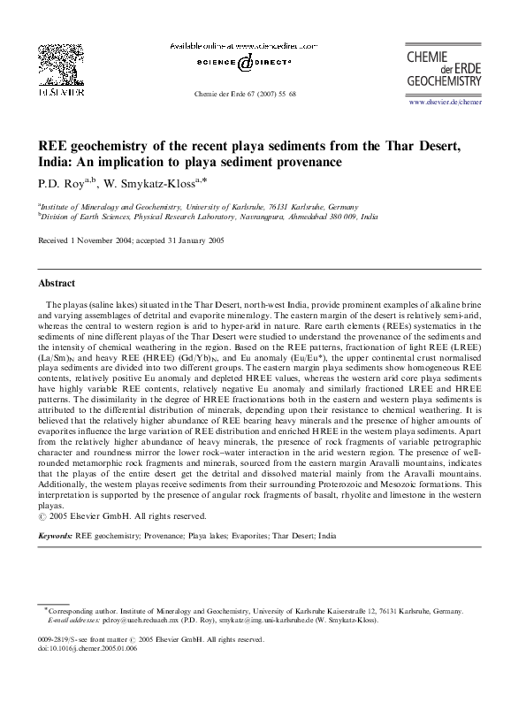 (PDF) Chemie der Erde 67 (2007) 5568 REE geochemistry of the recent