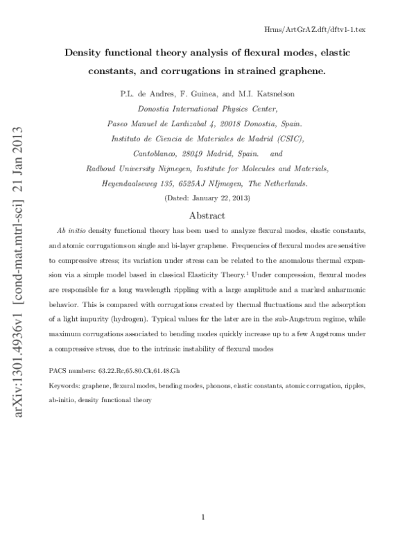(PDF) Density functional theory analysis of flexural modes, elastic ...