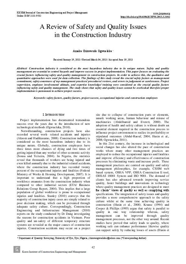 (PDF) The relationship between safety and quality management in