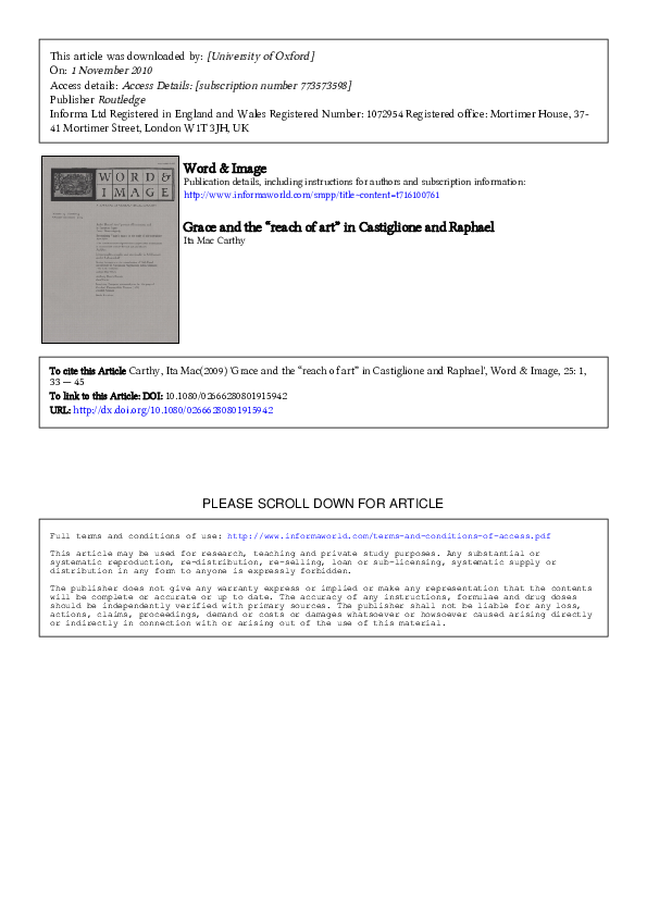 Grace and the “reach of art” in Castiglione and Raphael