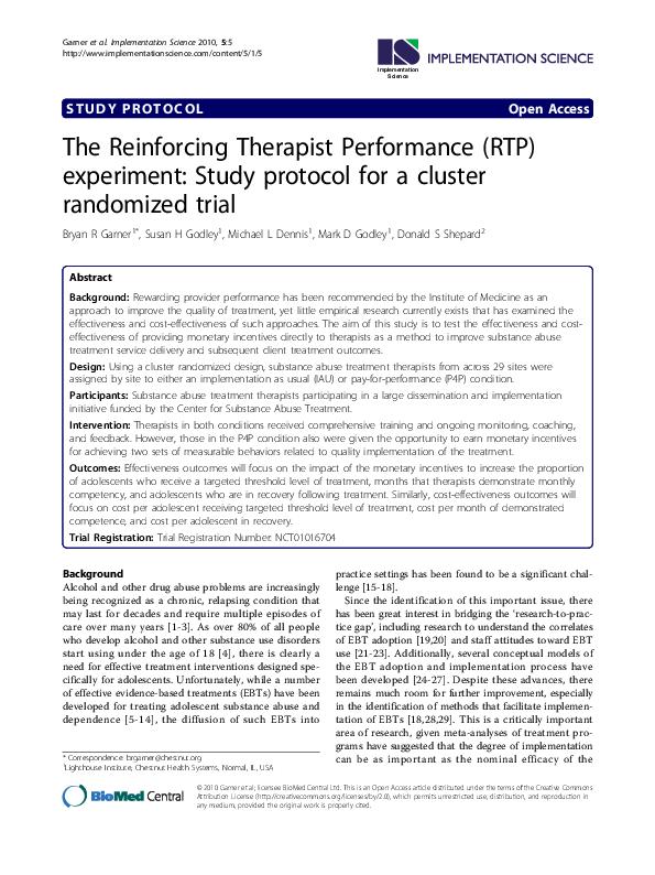 (PDF) The Reinforcing Therapist Performance (RTP) experiment: Study ...