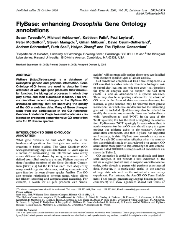 (PDF) FlyBase: enhancing Drosophila Gene Ontology annotations