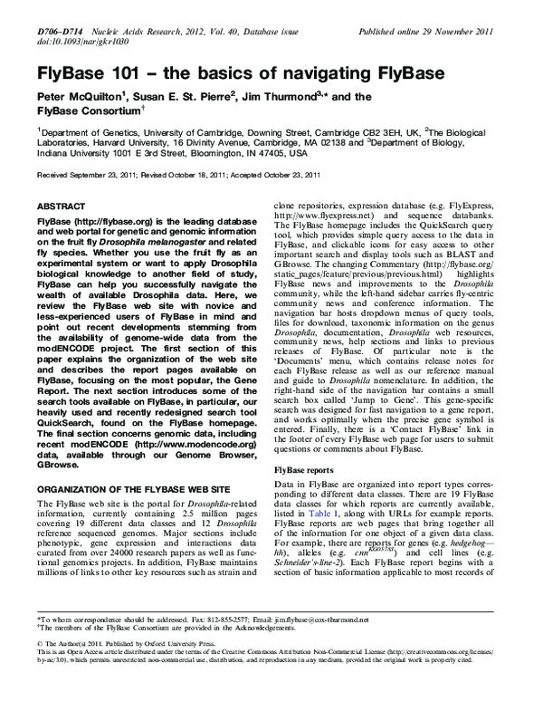 (PDF) FlyBase 101--the basics of navigating FlyBase