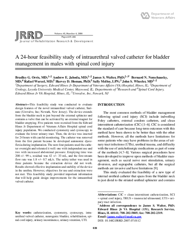 (PDF) A 24-hour feasibility study of intraurethral valved catheter for ...