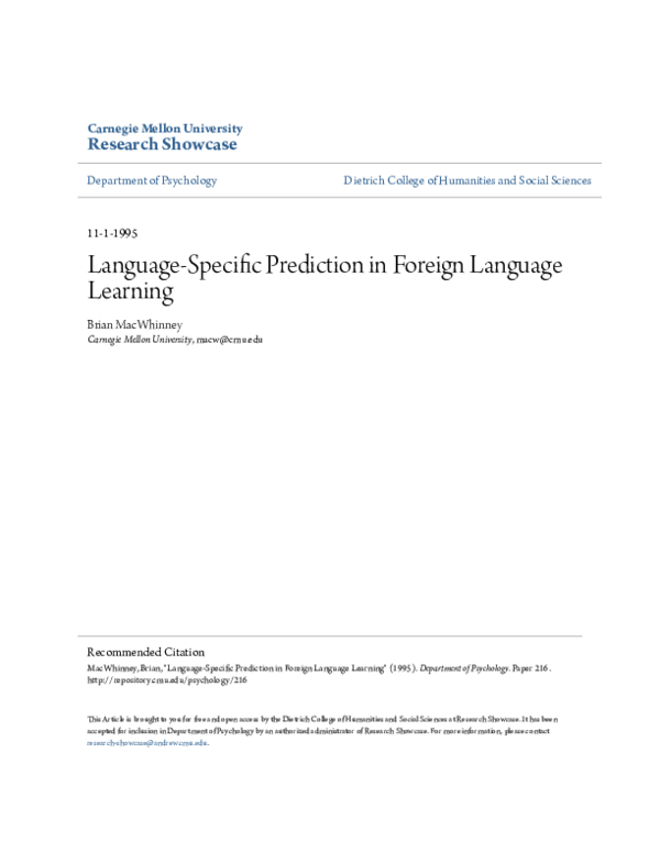 (PDF) Language Specific Prediction in Foreign Language