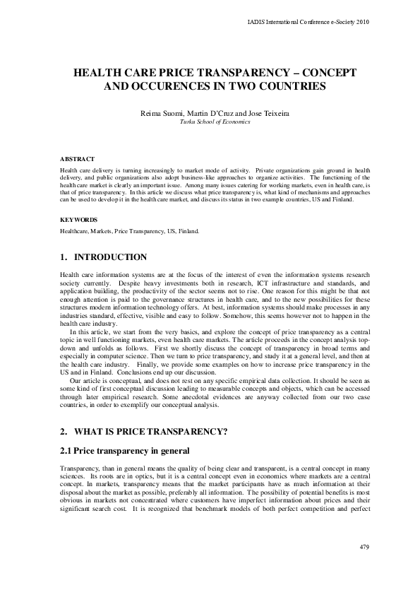 (PDF) Health Care Price Transparency – Concept and Occurrences in two