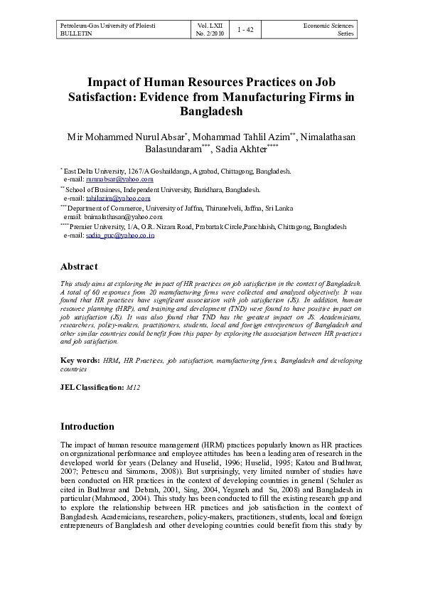 (DOC) Impact of Human Resources Practices on Job Satisfaction Evidence ...