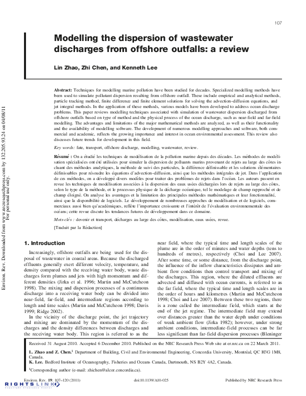 (PDF) Modelling the dispersion of wastewater discharges from offshore ...