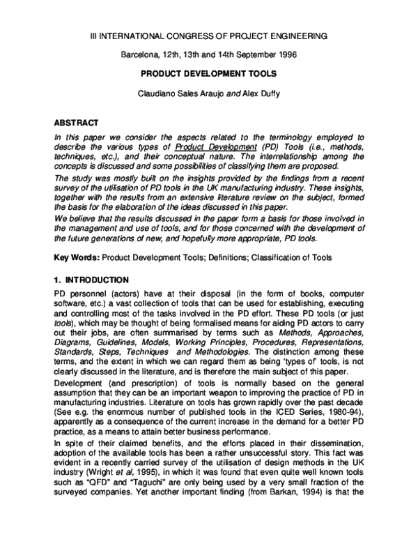 (PDF) PRODUCT DEVELOPMENT TOOLS