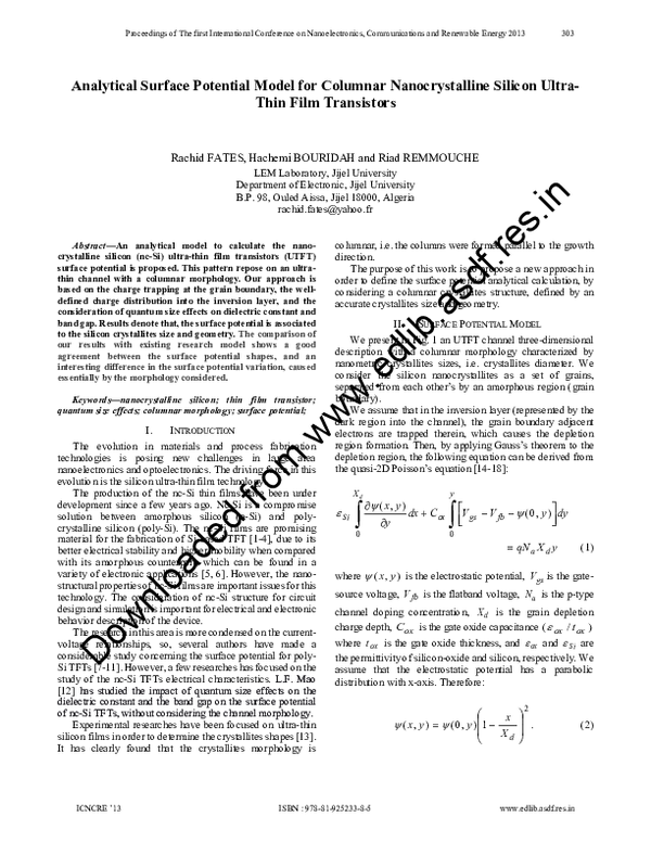(PDF) Analytical Surface Potential Model for Columnar Nanocrystalline ...