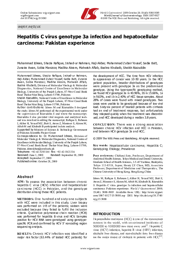 (PDF) Hepatitis C virus genotype 3a infection and hepatocellular ...