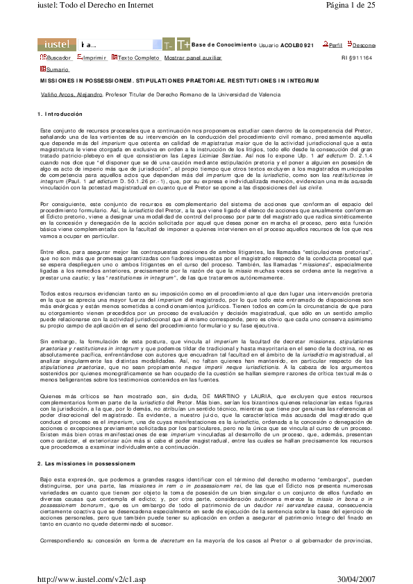(PDF) Missiones in possessionem. Stipulationes praetoriae ...