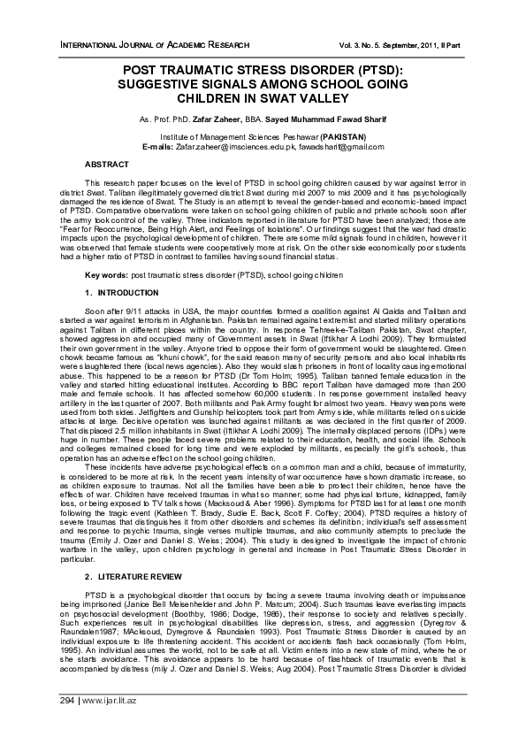 (PDF) POST TRAUMATIC STRESS DISORDER (PTSD): SUGGESTIVE SIGNALS AMONG ...