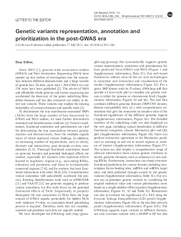 (PDF) Genetic variants representation, annotation and prioritization in ...