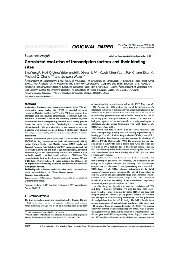 (PDF) Correlated evolution of transcription factors and their binding sites