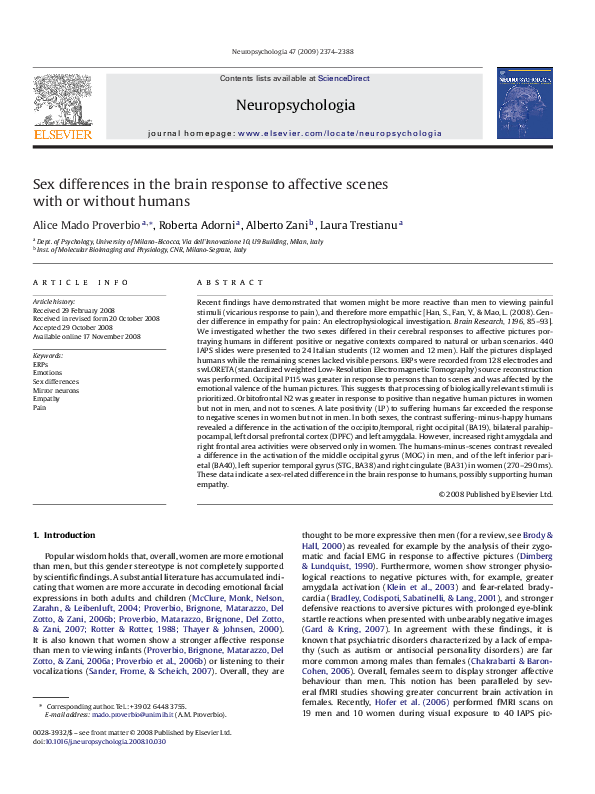 (PDF) Sex differences in the brain response to affective sceneswith or ...