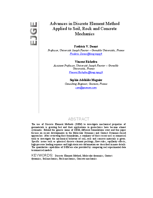 (PDF) Advances in Discrete Element Method Applied to Soil, Rock and ...