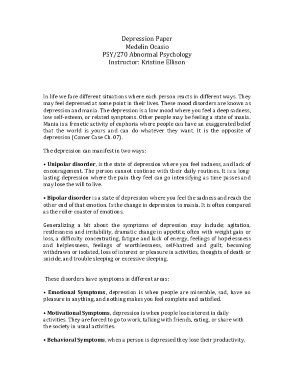 (DOC) Depression Paper