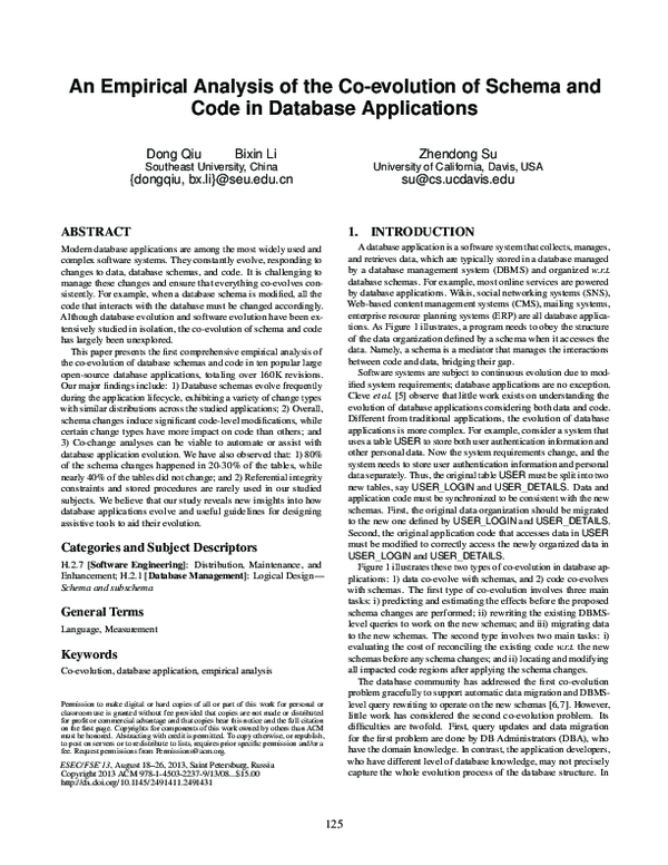 (PDF) An Empirical Analysis of the Co-evolution of Schema and Code in ...