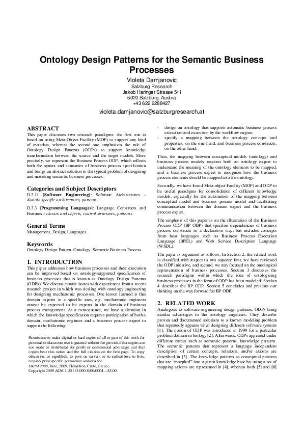 (PDF) Ontology design patterns for the semantic business processes