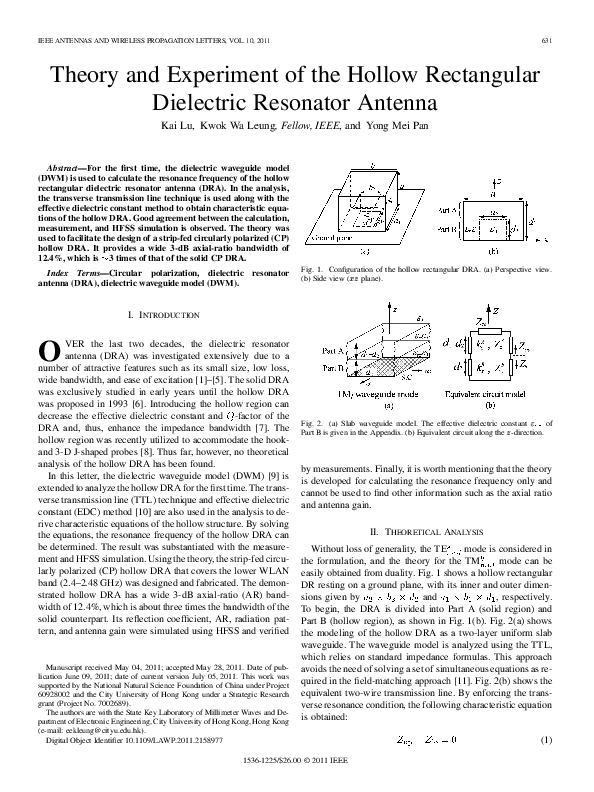 (PDF) Theory and Experiment of the Hollow Rectangular Dielectric