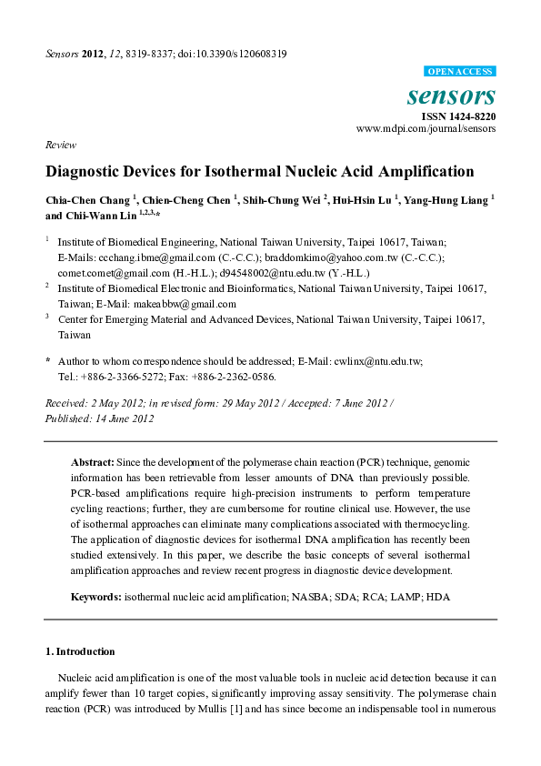 Pdf Diagnostic Devices For Isothermal Nucleic Acid Amplification