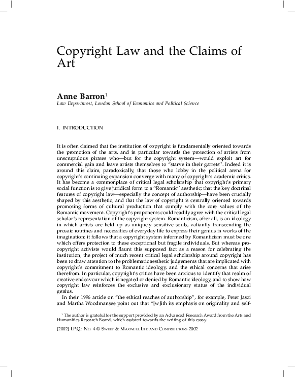 (PDF) Copyright Law and the Claims of Art Anne Barron Academia.edu
