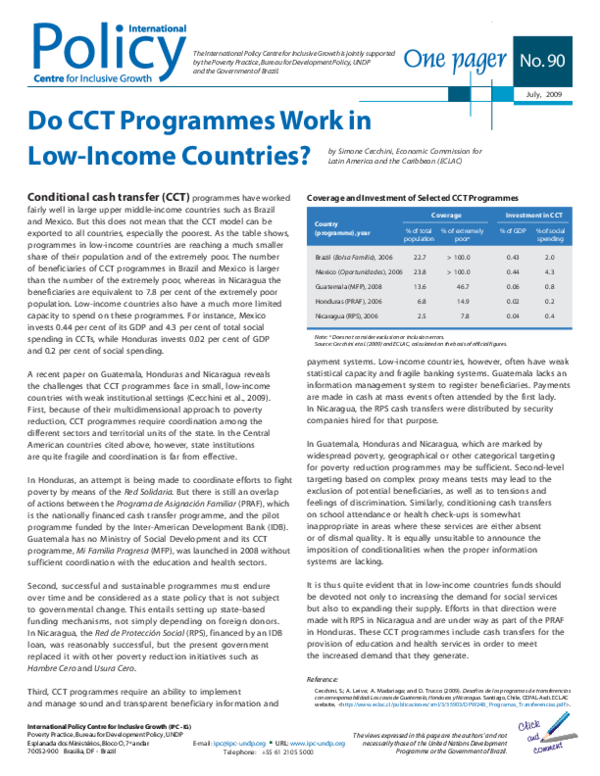 (PDF) Do CCT Programmes Work in Low-Income Countries?