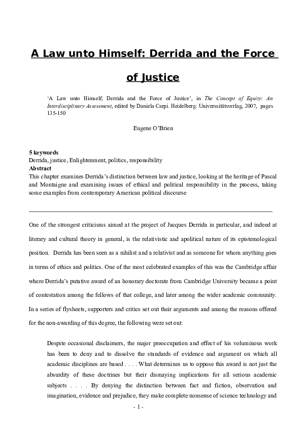 (DOC) A Law unto Himself Derrida and the Force of Justice