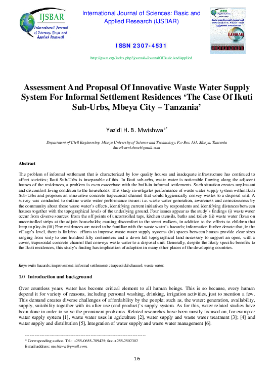 (PDF) Assessment And Proposal Of Innovative Waste Water Supply System ...