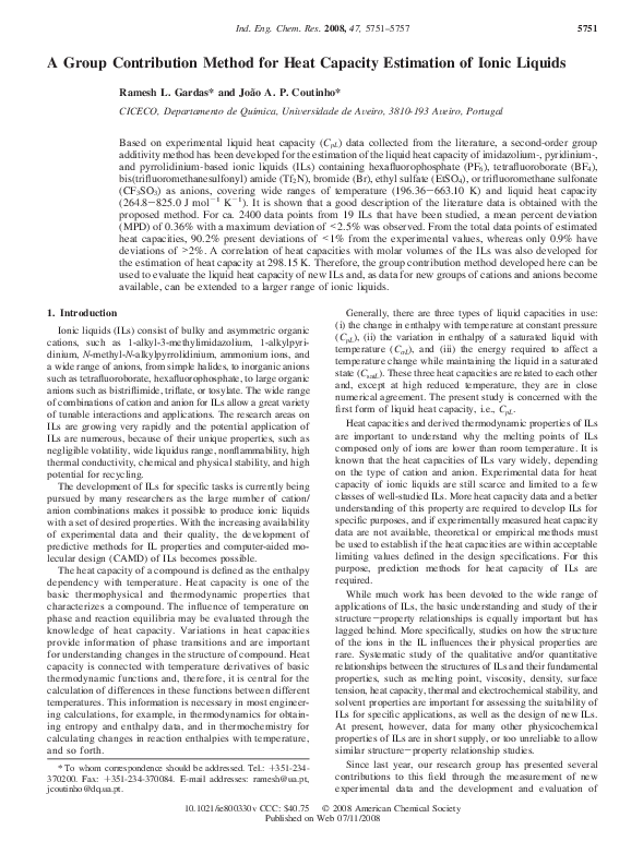 A Group Contribution Method for Heat Capacity Estimation of Ionic Liquids