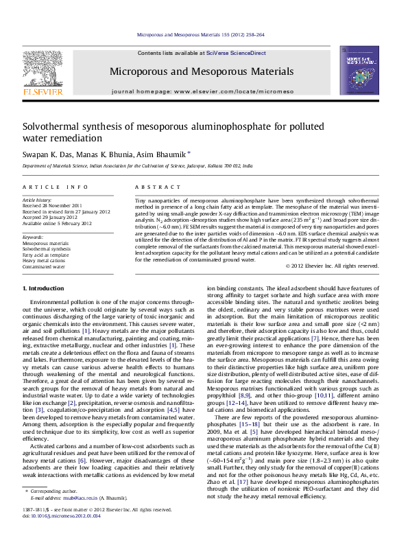 (PDF) Solvothermal synthesis of mesoporous aluminophosphate for ...