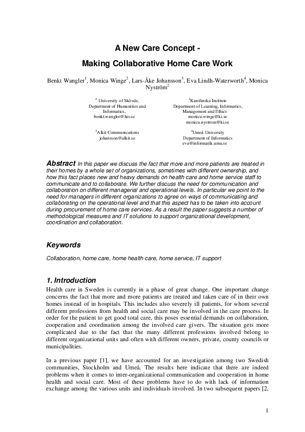 (PDF) A New Care Concept Making Collaborative Home Care Work Monica