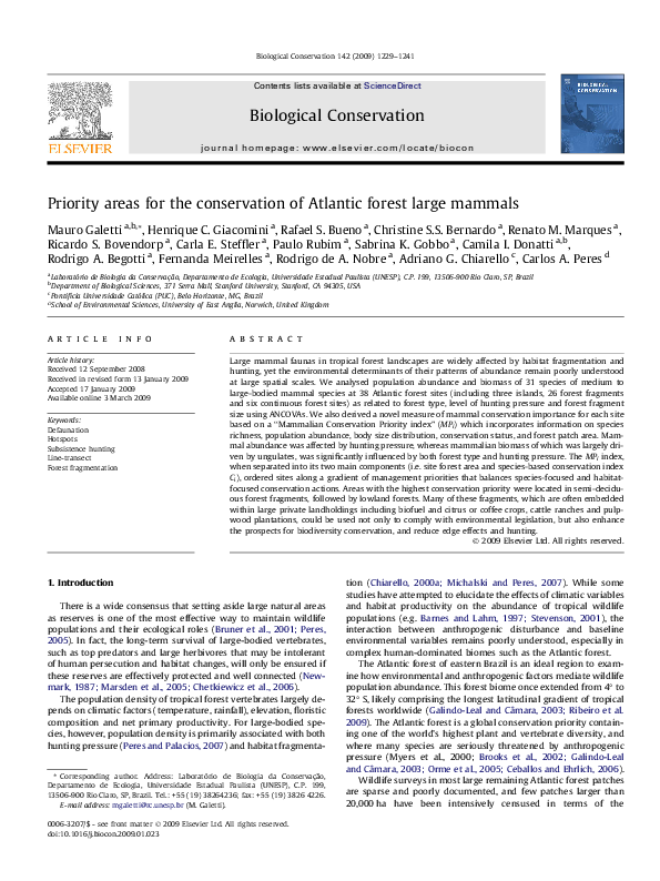 (PDF) Priority areas for the conservation of Atlantic forest large mammals