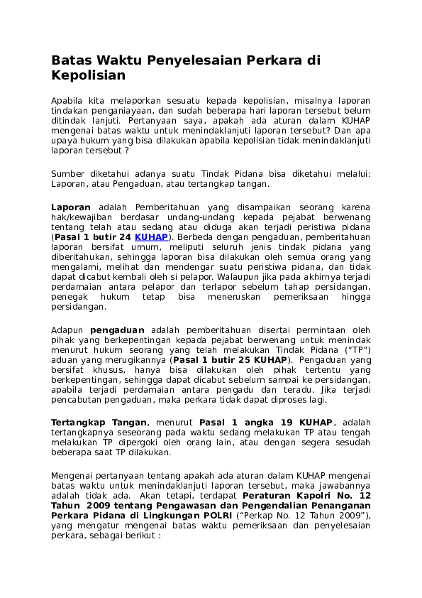 Batas Waktu Penyelesaian Perkara Di Kepolisian New Hakim Said Academia Edu