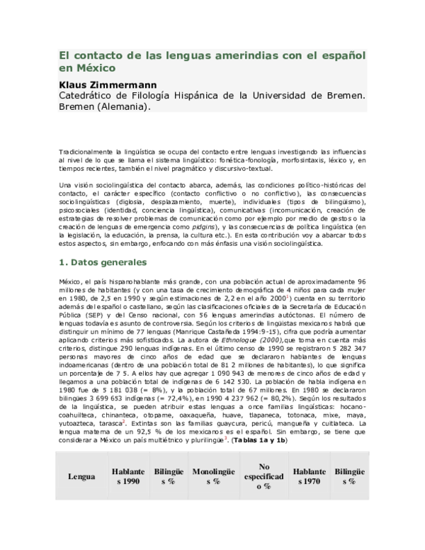 (PDF) El contacto de las lenguas amerindias con el español en México