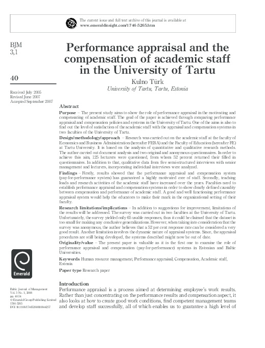 (PDF) Performance appraisal and the compensation of academic staff in ...