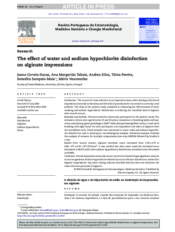 (PDF) The effect of water and sodium hypochlorite disinfection on alginate impressions Joana