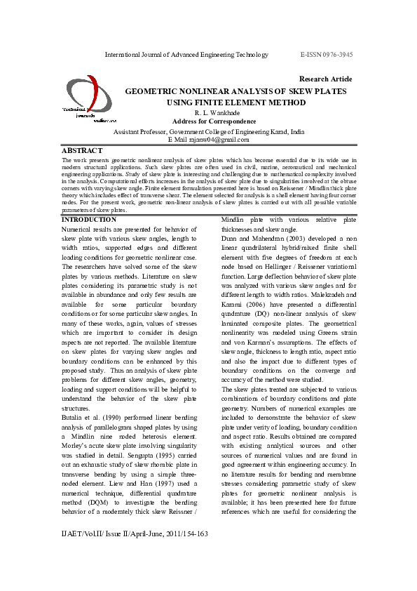 (PDF) Geometric analysis of skew plates using finite element