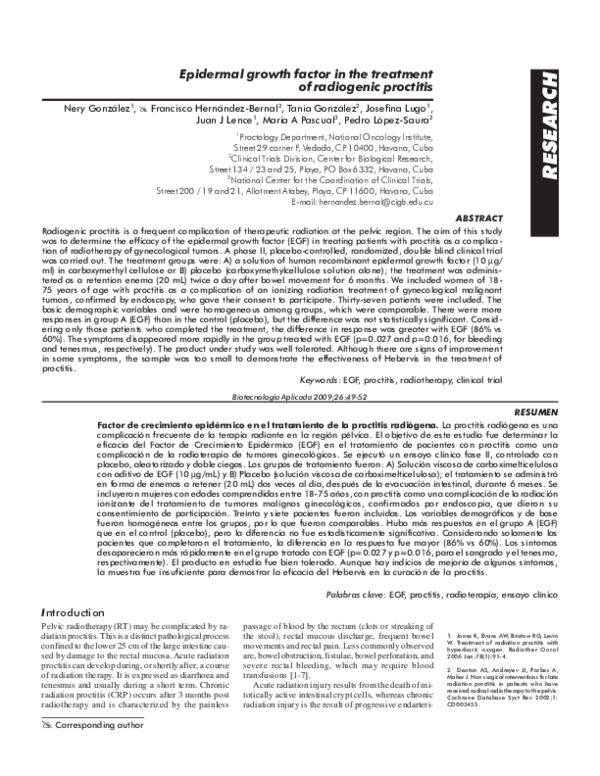 (PDF) Epidermal growth factor in the treatment of radiogenic proctitis