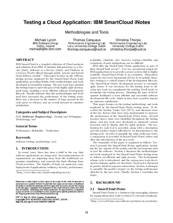 (PDF) Testing a Cloud Application: IBM SmartCloud iNotes Methodologies ...