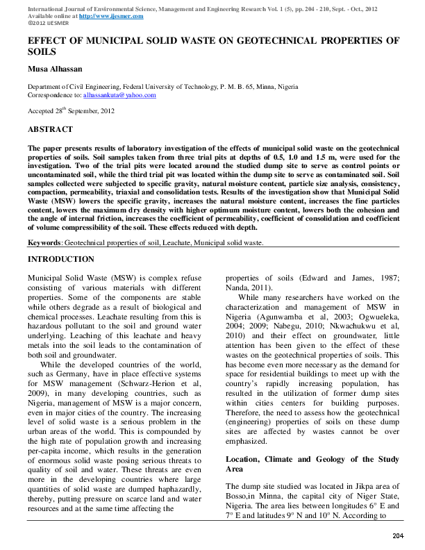 (PDF) EFFECT OF MUNICIPAL SOLID WASTE ON GEOTECHNICAL PROPERTIES OF SOILS